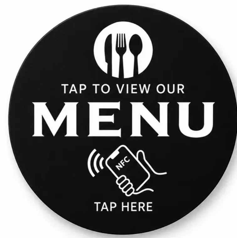 NFC Menu Tap Card — round black disc